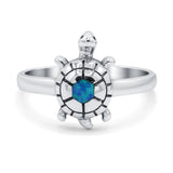 Turtle Ring Lab Created Blue Opal 925 Sterling Silver (13mm)