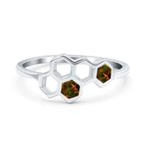 Honeycomb Band Ring Lab Created Black Opal Solid 925 Sterling Silver
