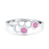 Honeycomb Band Ring Lab Created Pink Opal Solid 925 Sterling Silver