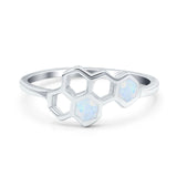 Honeycomb Band Ring Lab Created White Opal Solid 925 Sterling Silver