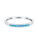 Simple Ring Band Lab Created Blue Opal 925 Sterling Silver (2mm)