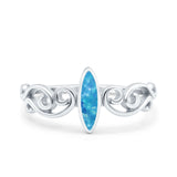 Filigree Thumb Marquise Ring Band Lab Created Blue Opal 925 Sterling Silver (9.5mm)