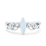 Filigree Thumb Marquise Ring Band Lab Created White Opal 925 Sterling Silver (9.5mm)