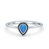 Thumb Ring Teardrop Pear Shape Lab Created Blue Opal 925 Sterling Silver (7mm)