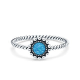 Petite Dainty Rope Vintage Style Lab Opal Ring Solid Oval Oxidized Lab Created Blue Opal 925 Sterling Silver