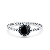 Petite Dainty Rope Vintage Style Lab Opal Ring Solid Round Oxidized Simulated Black Onyx 925 Sterling Silver
