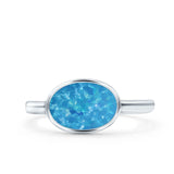 Petite Dainty Oval Lab Created Blue Opal Promise Ring Band Rhodium Plated Braided 925 Sterling Silver