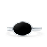 Petite Dainty Oval Simulated Black Onyx Promise Ring Band Rhodium Plated Braided 925 Sterling Silver