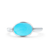 Petite Dainty Oval Simulated Turquoise Promise Ring Band Rhodium Plated Braided 925 Sterling Silver