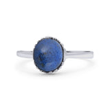 Petite Dainty Oxidized Thumb Ring Round Simulated Blue Lapis Solid 925 Sterling Silver