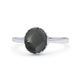 Petite Dainty Oxidized Thumb Ring Round Simulated Black Onyx Solid 925 Sterling Silver