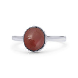 Petite Dainty Oxidized Thumb Ring Round Simulated Red Agate Solid 925 Sterling Silver