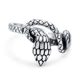 Snake Ring Oxidized Band Solid 925 Sterling Silver (14mm)