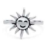 Smiling Sun Ring Oxidized Band Solid 925 Sterling Silver (13mm)