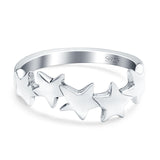 Stars Sideways Plain Ring Oxidized Band Solid 925 Sterling Silver (7mm)