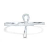 Ankh Band Rhodium Plated Ring Solid 925 Sterling Silver (10mm)