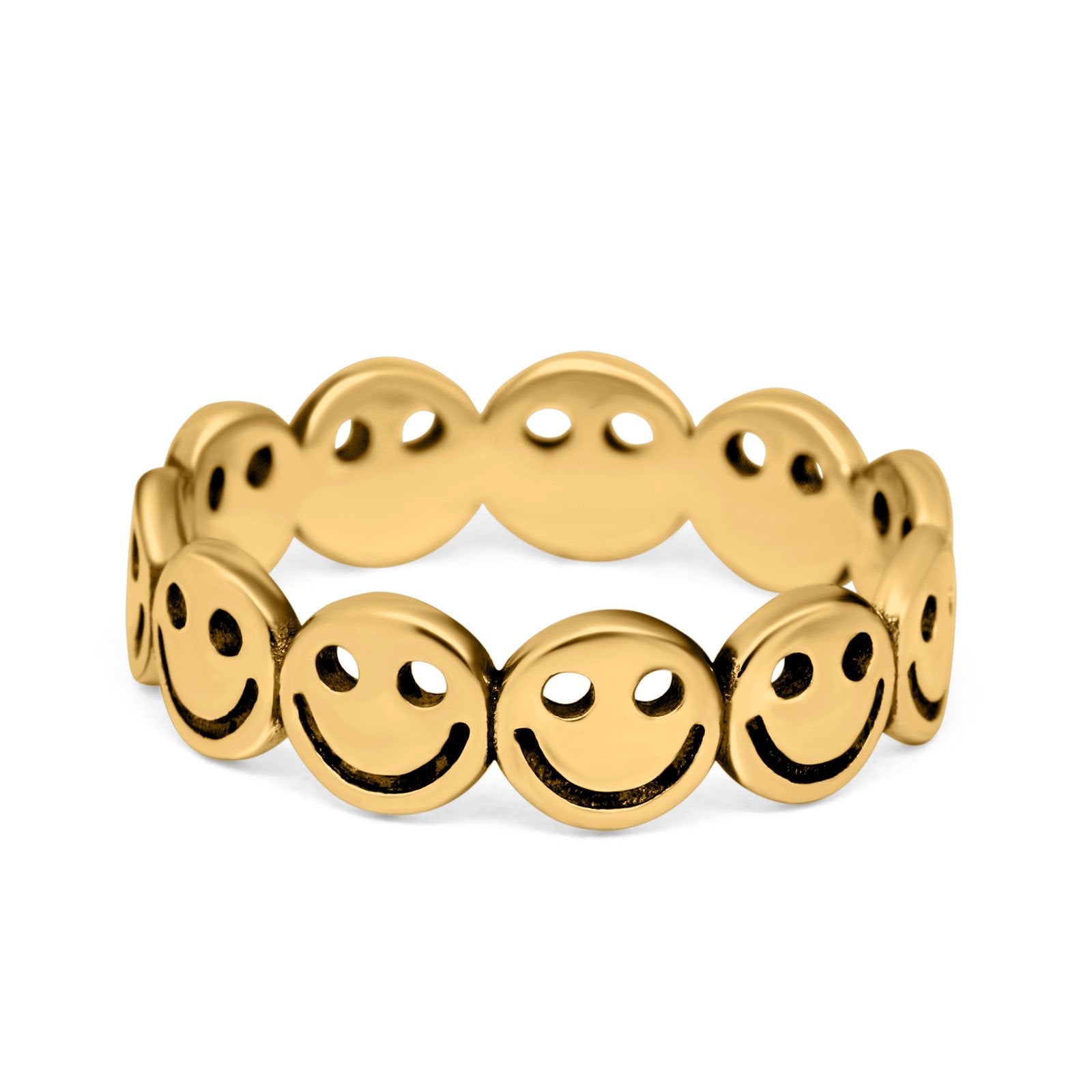 Smiley Face Band 6mm Oxidized Plain Thumb Yellow Tone Ring 925 Sterling Silver