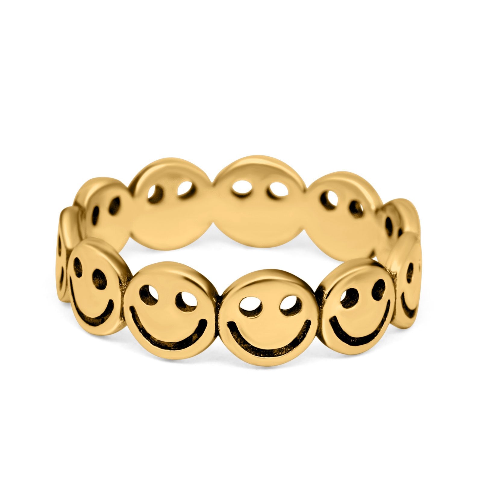 Band Ring Gold Ring With Smiley Face Smiley Face Band 6mm Oxidized