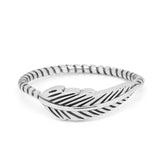 925 Sterling Silver Petite Dainty Feather Ring Twisted Braided Rope Oxidized Band Wholesale