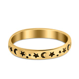 Stars Moon Plain Ring Band Solid Yellow Tone Round 925 Sterling Silver
