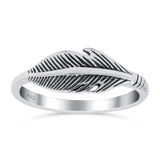 Feather Oxidized Band Solid 925 Sterling Silver Thumb Ring (7mm)