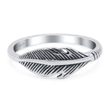 Feather Oxidized Band Solid 925 Sterling Silver Thumb Ring (7mm)