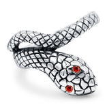 Snake Ring Oxidized Band Solid Simulated Garnet CZ 925 Sterling Silver (17mm)