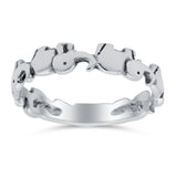 Elephants Oxidized Band Solid 925 Sterling Silver Thumb Ring (4mm)