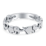 Elephants Oxidized Band Solid 925 Sterling Silver Thumb Ring (4mm)