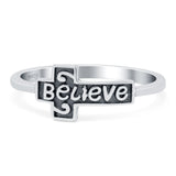 Believe Cross Band Oxidized Ring Solid 925 Sterling Silver (7mm)