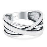 Crisscross Oxidized Band Solid 925 Sterling Silver Thumb Ring (8mm)