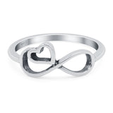Infinity Heart Oxidized Band Solid 925 Sterling Silver Thumb Ring (8mm)