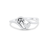925 Sterling Silver Paw Print Heart Promise Ring Band Wholesale