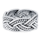 Braided Ring Oxidized Band Solid 925 Sterling Silver (9mm)