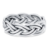 Braided Ring Oxidized Band Solid 925 Sterling Silver (6mm)