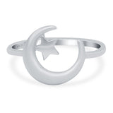Moon and Star Oxidized Band Solid 925 Sterling Silver Thumb Ring (12mm)