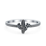 Flower Cactus Oxidized Band Solid 925 Sterling Silver Thumb Ring (10mm)