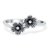 Flowers Band Oxidized Solid 925 Sterling Silver Thumb Ring (9mm)