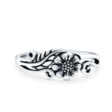 Flower Oxidized Band Solid 925 Sterling Silver Thumb Ring (7mm)