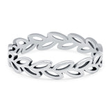 Leaves Ring Oxidized Band Solid 925 Sterling Silver (4mm)