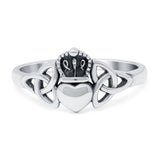 Celtic Claddagh Band Oxidized Ring Solid 925 Sterling Silver (9mm)