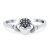 Claddagh Band Oxidized Solid 925 Sterling Silver Thumb Ring (7mm)