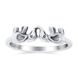 Elephants Band Oxidized Solid 925 Sterling Silver Thumb Ring (5mm)