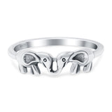 Elephants Band Oxidized Solid 925 Sterling Silver Thumb Ring (5mm)