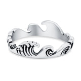 Ocean Waves Band Oxidized Solid 925 Sterling Silver Thumb Ring (5mm)
