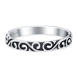 Swirls Oxidized Band Solid 925 Sterling Silver Thumb Ring (4mm)