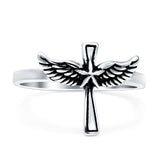 Cross Wings Oxidized Band Solid 925 Sterling Silver Thumb Ring (13.5mm)
