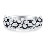 Daisies Oxidized Band Solid 925 Sterling Silver Thumb Ring (7mm)