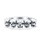 Skull Heads Oxidized Band Solid 925 Sterling Silver Thumb Ring (5.4mm)