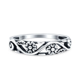 Flowers Oxidized Band Solid 925 Sterling Silver Thumb Ring (4.7mm)